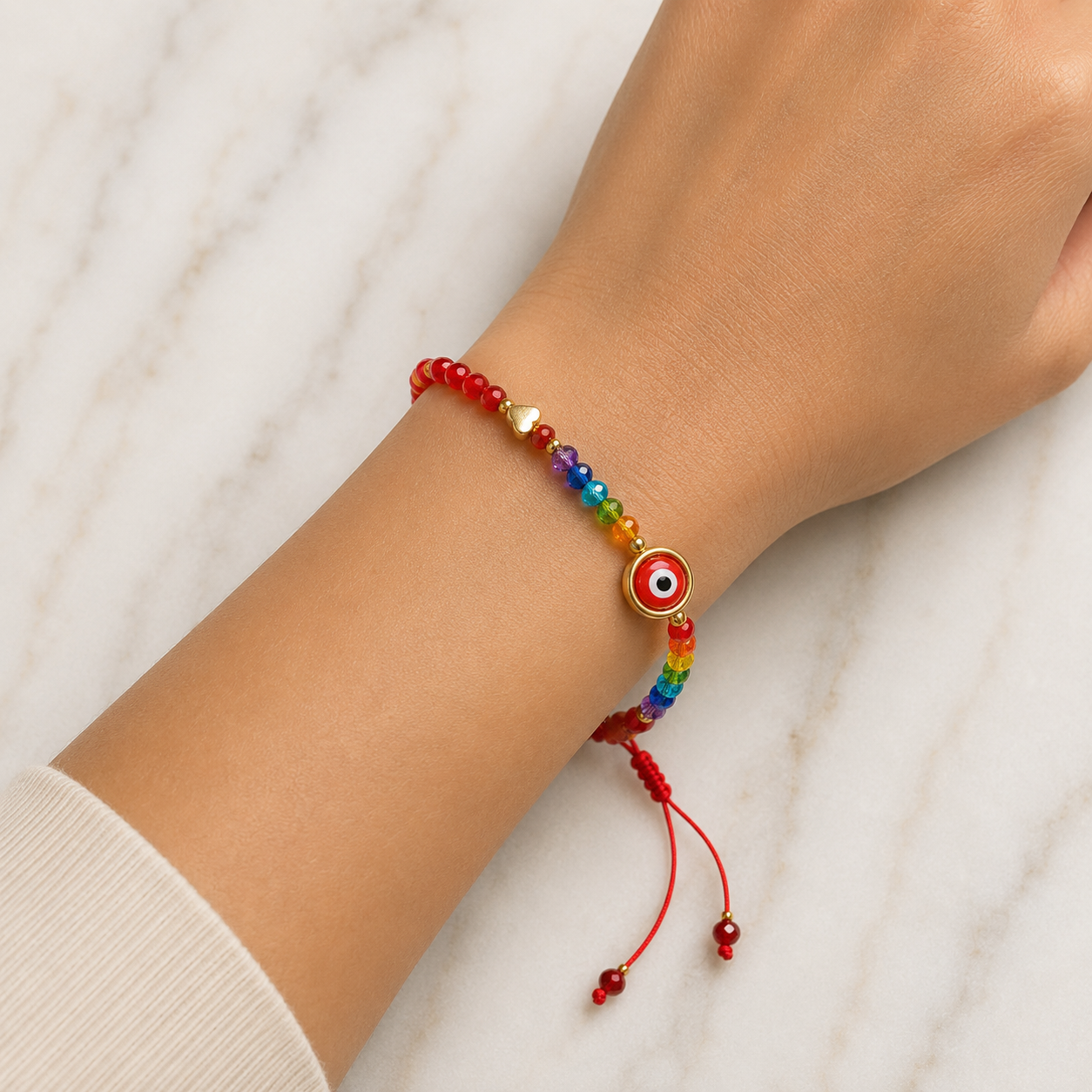 Pulsera de Cristales 7 Chakras con Ojo Turco