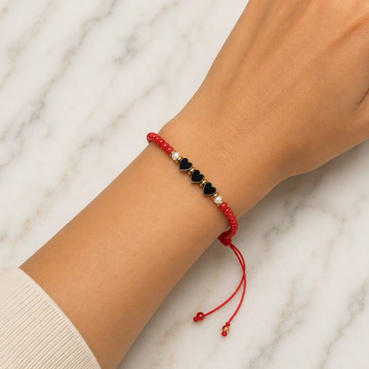Pulsera de Chaquira Roja con Corazones