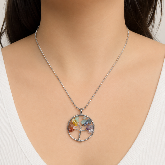 Collar Árbol de la Vida con Cristales Naturales de los 7 Chakras
