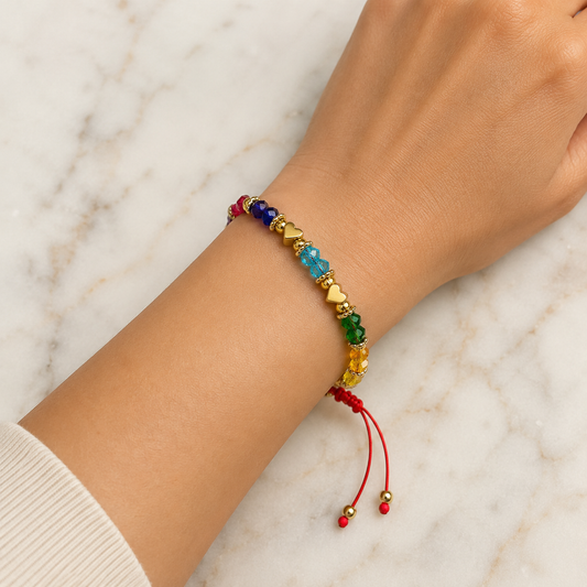 Pulsera de Cristales con Separador de Corazones